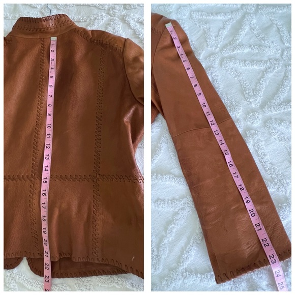 Ellen Tracy Vtg Camel Soft Leather Whipstitch Retro Bohemian Jacket Size 14 - Picture 12 of 13